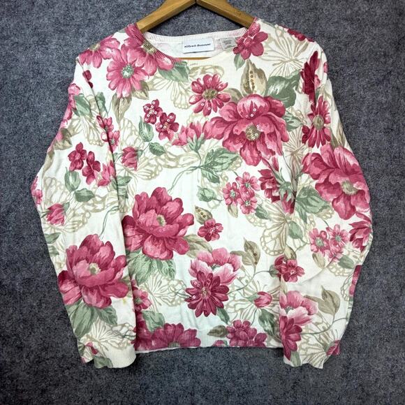 Vintage Alfred Dunner Sweater Womens Large Pink Floral Grandma Romantic Soft - Picture 1 of 8